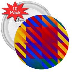 Gay Pride Rainbow Diagonal Striped Checkered Squares 3  Buttons (10 Pack)  by VernenInk