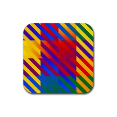 Gay Pride Rainbow Diagonal Striped Checkered Squares Rubber Coaster (square)  by VernenInk