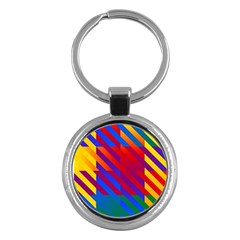 Gay Pride Rainbow Diagonal Striped Checkered Squares Key Chain (round) by VernenInk