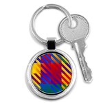 Gay Pride Rainbow Diagonal Striped Checkered Squares Key Chain (Round) Front