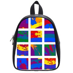 Gay Pride Rainbow Abstract Painted Squares Grid School Bag (small) by VernenInk