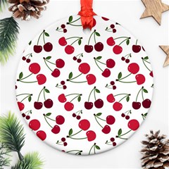 Cute Cherry Pattern Round Ornament (two Sides)