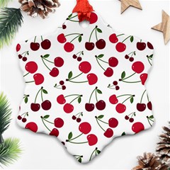 Cute Cherry Pattern Snowflake Ornament (two Sides) by TastefulDesigns