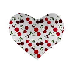 Cute Cherry Pattern Standard 16  Premium Heart Shape Cushions by TastefulDesigns