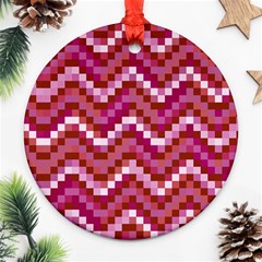 Lesbian Pride Pixellated Zigzag Stripes Ornament (round) by VernenInk