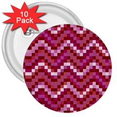 Lesbian Pride Pixellated Zigzag Stripes 3  Buttons (10 Pack)  by VernenInk