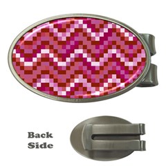 Lesbian Pride Pixellated Zigzag Stripes Money Clips (oval)  by VernenInk