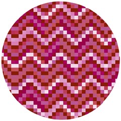 Lesbian Pride Pixellated Zigzag Stripes Wooden Puzzle Round by VernenInk