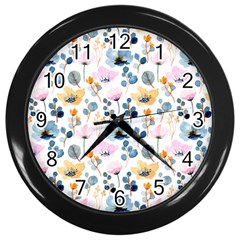 Watercolor Floral Seamless Pattern Wall Clock (black)