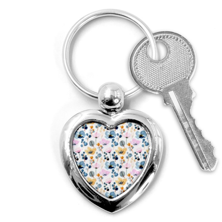 Watercolor Floral Seamless Pattern Key Chain (Heart)