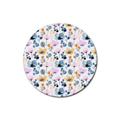 Watercolor Floral Seamless Pattern Rubber Round Coaster (4 Pack)  by TastefulDesigns