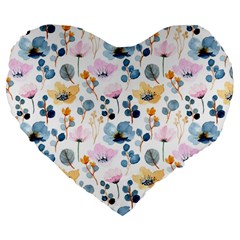 Watercolor Floral Seamless Pattern Large 19  Premium Flano Heart Shape Cushions by TastefulDesigns