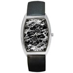 Black And White Abstract Textured Print Barrel Style Metal Watch Front