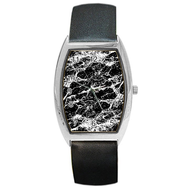 Black And White Abstract Textured Print Barrel Style Metal Watch