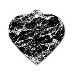 Black And White Abstract Textured Print Dog Tag Heart (one Side)