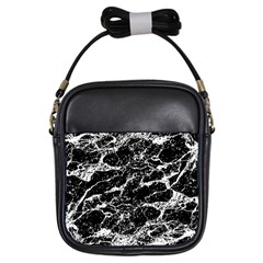 Black And White Abstract Textured Print Girls Sling Bag by dflcprintsclothing