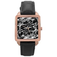 Black And White Abstract Textured Print Rose Gold Leather Watch  by dflcprintsclothing