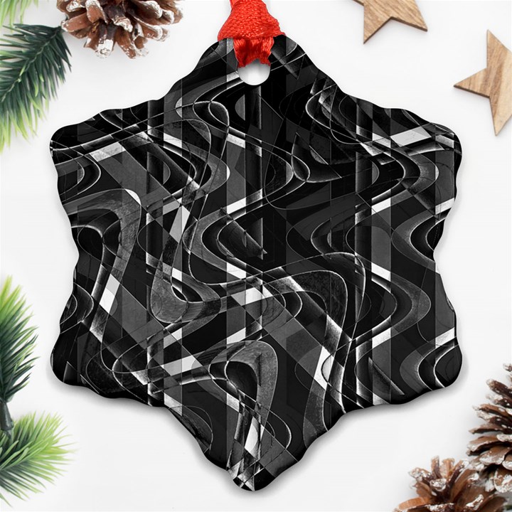 Black And White Intricate Geometric Print Snowflake Ornament (Two Sides)