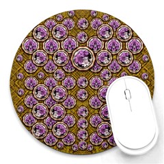 Gold Plates With Magic Flowers Raining Down Round Mousepads by pepitasart