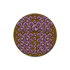 Gold Plates With Magic Flowers Raining Down Rubber Coaster (round)  by pepitasart