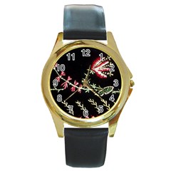 Peace Flower Round Gold Metal Watch by DeneWestUK