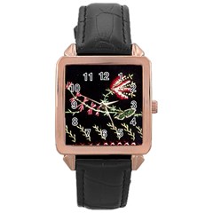 Peace Flower Rose Gold Leather Watch 