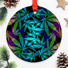 420 Ganja Pattern, Weed Leafs, Marihujana In Colors Ornament (round)