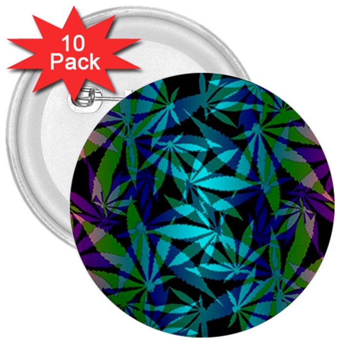 420 ganja pattern, weed leafs, marihujana in colors 3  Buttons (10 pack) 