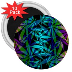 420 Ganja Pattern, Weed Leafs, Marihujana In Colors 3  Magnets (10 Pack) 