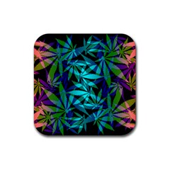 420 Ganja Pattern, Weed Leafs, Marihujana In Colors Rubber Coaster (square) 