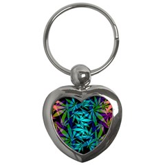 420 Ganja Pattern, Weed Leafs, Marihujana In Colors Key Chain (heart) by Casemiro