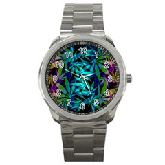 420 Ganja Pattern, Weed Leafs, Marihujana In Colors Sport Metal Watch by Casemiro