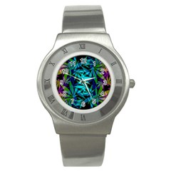 420 Ganja Pattern, Weed Leafs, Marihujana In Colors Stainless Steel Watch by Casemiro