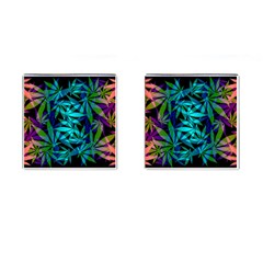 420 Ganja Pattern, Weed Leafs, Marihujana In Colors Cufflinks (square)