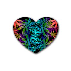 420 Ganja Pattern, Weed Leafs, Marihujana In Colors Rubber Coaster (heart)  by Casemiro