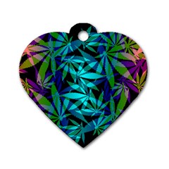 420 Ganja Pattern, Weed Leafs, Marihujana In Colors Dog Tag Heart (two Sides)