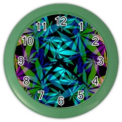 420 Ganja Pattern, Weed Leafs, Marihujana In Colors Color Wall Clock by Casemiro