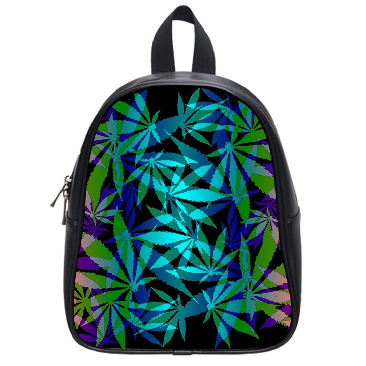 420 ganja pattern, weed leafs, marihujana in colors School Bag (Small)