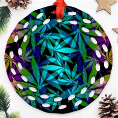 420 Ganja Pattern, Weed Leafs, Marihujana In Colors Ornament (round Filigree) by Casemiro