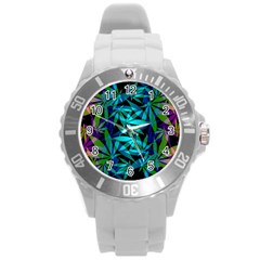 420 Ganja Pattern, Weed Leafs, Marihujana In Colors Round Plastic Sport Watch (l) by Casemiro