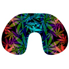 420 Ganja Pattern, Weed Leafs, Marihujana In Colors Travel Neck Pillow by Casemiro