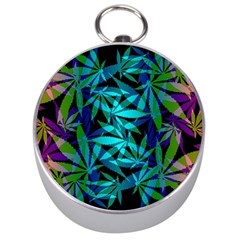 420 Ganja Pattern, Weed Leafs, Marihujana In Colors Silver Compasses by Casemiro