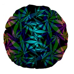 420 Ganja Pattern, Weed Leafs, Marihujana In Colors Large 18  Premium Flano Round Cushions by Casemiro