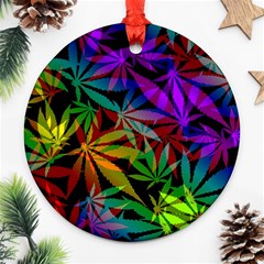 Ganja In Rainbow Colors, Weed Pattern, Marihujana Theme Ornament (round) by Casemiro