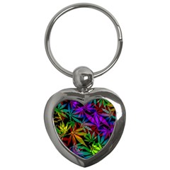 Ganja In Rainbow Colors, Weed Pattern, Marihujana Theme Key Chain (heart) by Casemiro