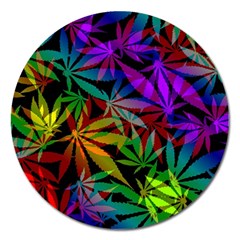 Ganja In Rainbow Colors, Weed Pattern, Marihujana Theme Magnet 5  (round) by Casemiro