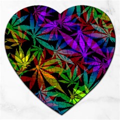 Ganja In Rainbow Colors, Weed Pattern, Marihujana Theme Jigsaw Puzzle (heart)