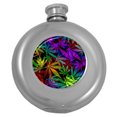 Ganja In Rainbow Colors, Weed Pattern, Marihujana Theme Round Hip Flask (5 Oz) by Casemiro