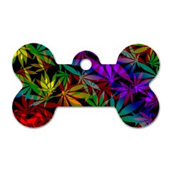 Ganja In Rainbow Colors, Weed Pattern, Marihujana Theme Dog Tag Bone (two Sides) by Casemiro