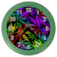 Ganja In Rainbow Colors, Weed Pattern, Marihujana Theme Color Wall Clock by Casemiro